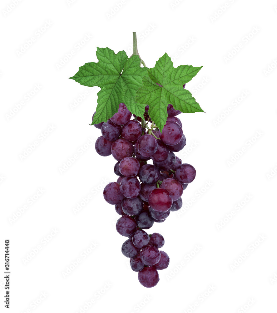 Fototapeta premium fresh red grape with leaf isolated on white background