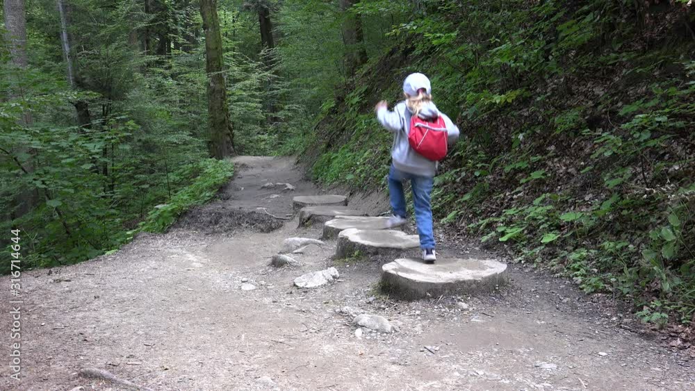 4K Kid Jumping, Hiking in Mountains, Tourist Child Walking, Girl Climbing in Forest 4K Kid Jumping, Hiking in Mountains, Tourist Child Walking, Girl Climbing in Forest