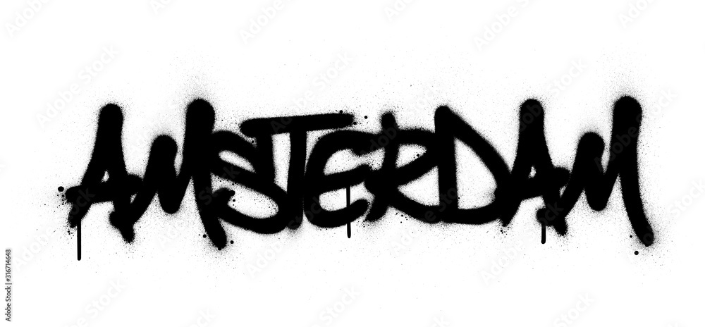 graffiti Amsterdam word sprayed in black over white graffiti Amsterdam word sprayed in black over white