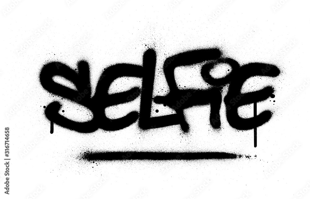 graffiti selfie word sprayed in black over white