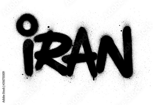 graffiti Iran word sprayed in black over white
