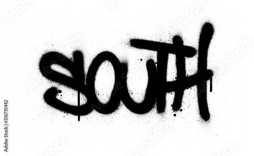 graffiti south word sprayed in black over white