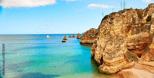 Marinha beach - one of the most famous beaches of Portugal, on the Atlantic coast in Lagoa Municipality, Algarve.