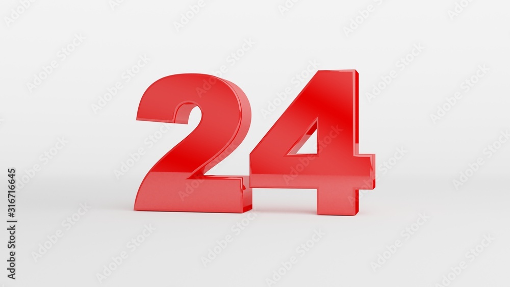 Numeral 24 Twenty Four Isolated On White Background 3d Render