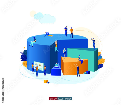 Trendy flat illustration. Teamwork metaphor concept. Office workers planing business mechanism, analyze business strategy and exchange ideas. Template for your design works. Vector graphics.