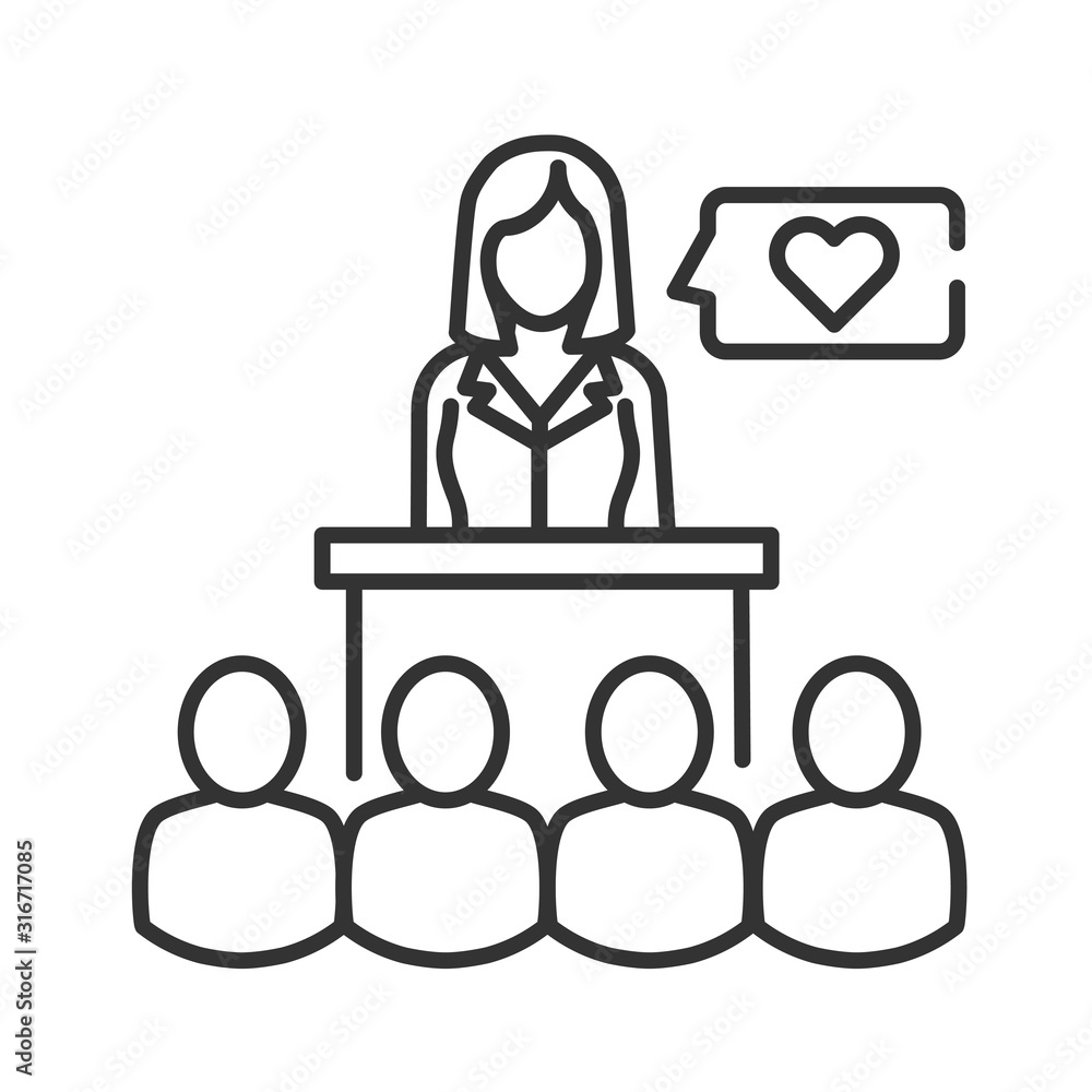 Volunteering coordinator black line icon. Non-profit organization. Volunteering training. Sign for web page, mobile app, banner, social media. Editatable stroke. Volunteering coordinator black line icon. Non-profit organization. Volunteering training. Sign for web page, mobile app, banner, social media. Editatable stroke.