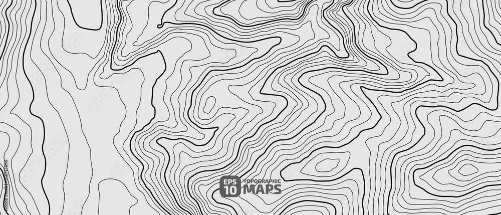 The stylized height of the topographic contour in lines and contours. The concept of a conditional geography scheme and the terrain path. Black on Gray. Ultra wide size. Vector illustration. The stylized height of the topographic contour in lines and contours. The concept of a conditional geography scheme and the terrain path. Black on Gray. Ultra wide size. Vector illustration.
