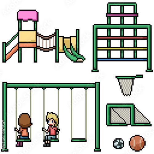 vector pixel art kid playground