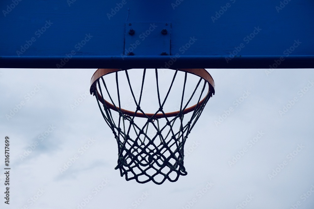 basketball hoop silhouette, street basket in Bilbao city Spain