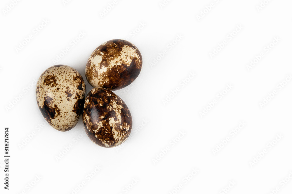 Quail egg on white background with copy space Quail egg on white background with copy space