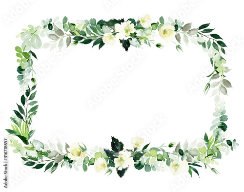 Wedding invitation  greeting card  watercolor painting with plant elements on a white background in modern style.