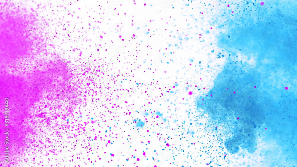 Explosion of colored powder isolated on white