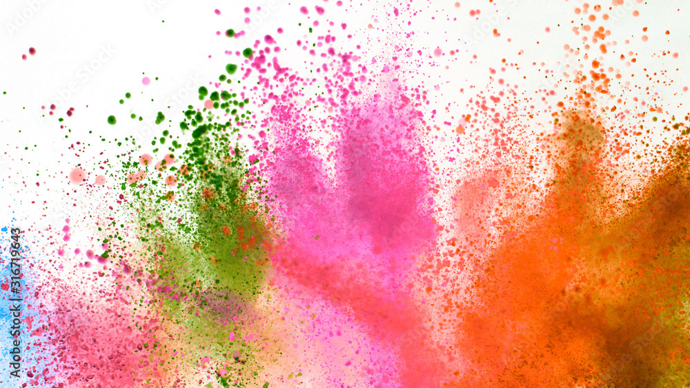 Explosion of colored powder isolated on white Explosion of colored powder isolated on white