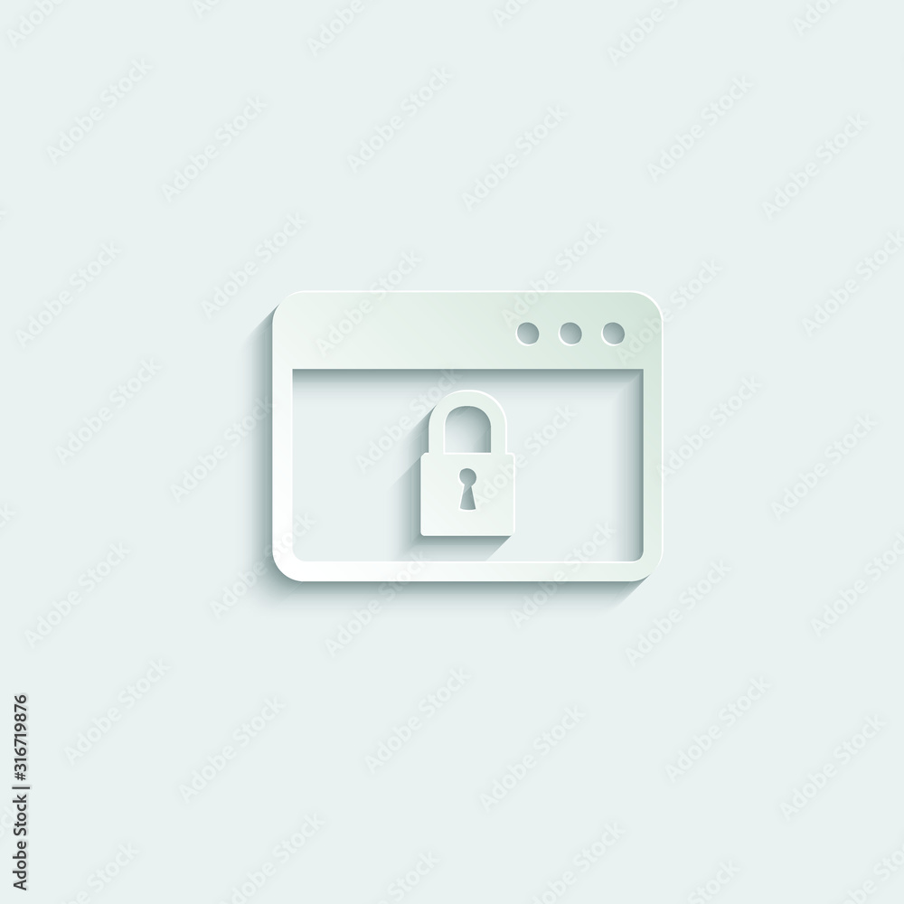 paper browser icon. Webpage icon/ internet icon with lock sign vector paper browser icon. Webpage icon/ internet icon with lock sign vector
