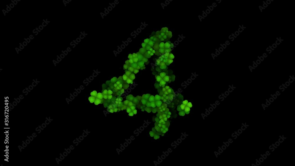 Clover number 4 reveal on black background Clover number 4 reveal on black background