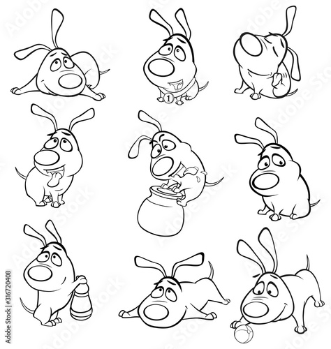 Vector Illustration of a Cute Cartoon Character Hunting Dog for you Design and Computer Game. Coloring Book Outline 