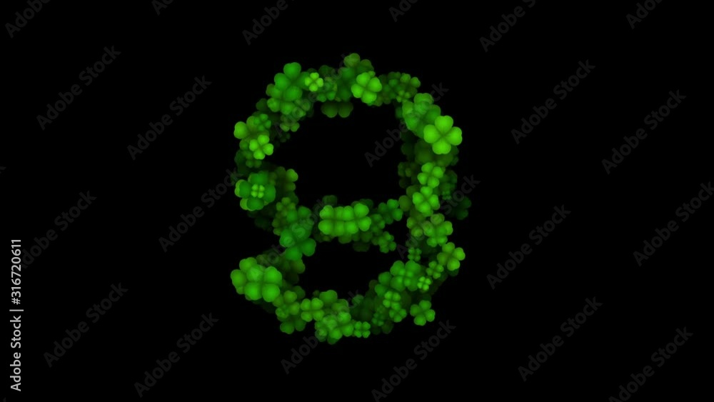 Clover number 9 reveal on black background Clover number 9 reveal on black background