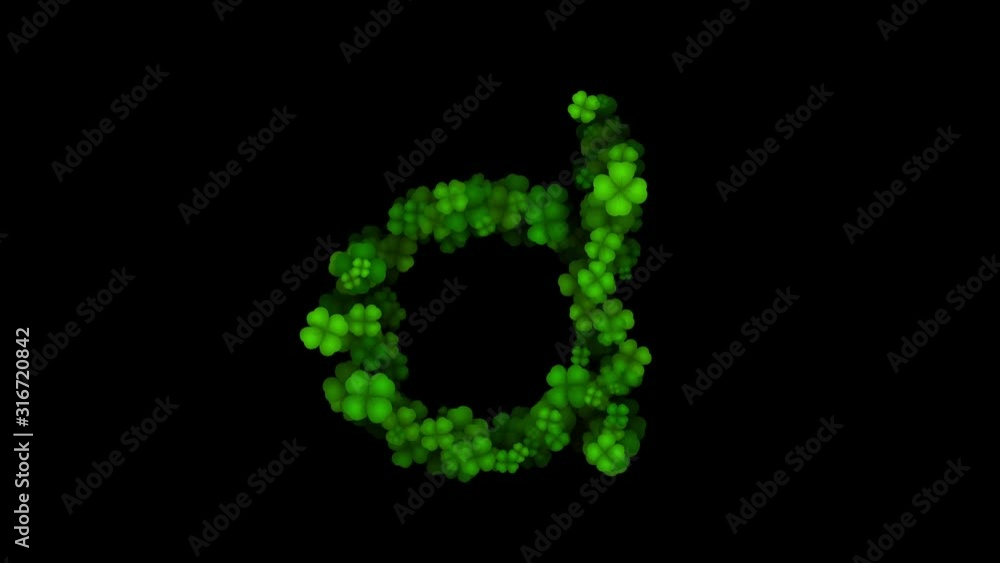 Clover letter D lowercase reveal on black background Clover letter D lowercase reveal on black background