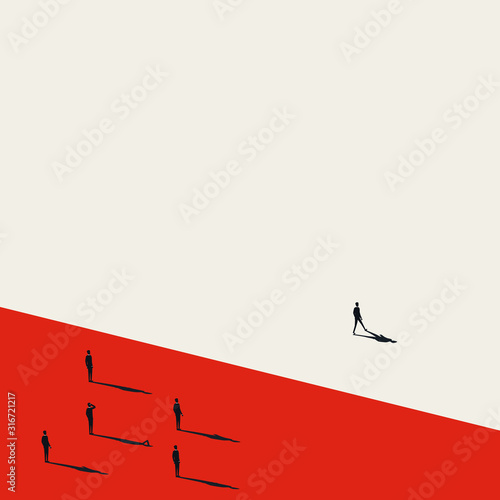 Business leader vector concept with businessman walking forward from group. Symbol of leadership, vision, courage.