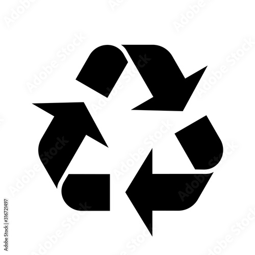 Black waste recycling sign. Stock icon on transparent background