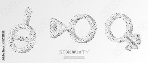 Asexual, Intergender, Third gender symbol set. Individual identity, people rights concept on white origami background. Low poly, wireframe, digital 3d vector illustration. Abstract polygonal LGBT sign