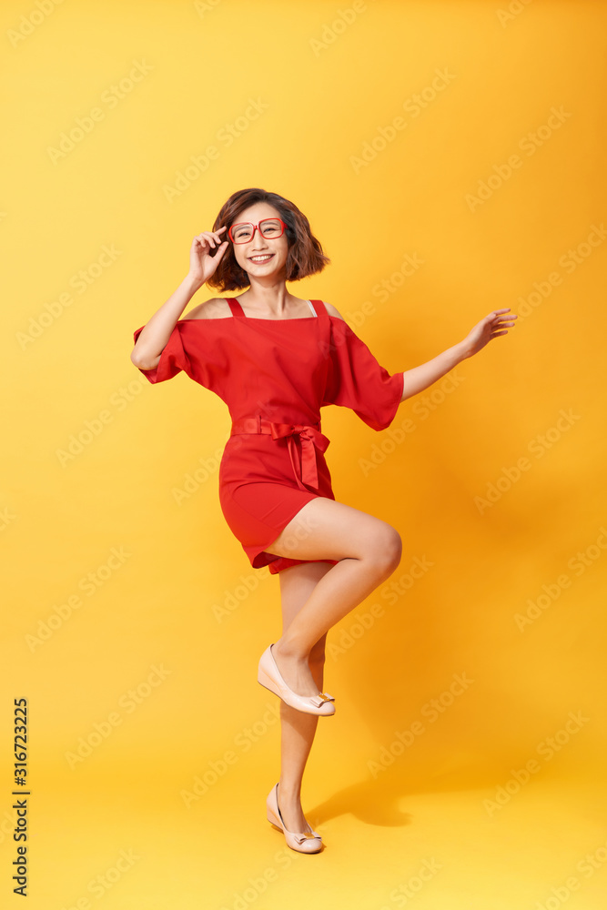 Full length body size photo of pretty charming gorgeous lovely sweet dancing isolated vivid background Full length body size photo of pretty charming gorgeous lovely sweet dancing isolated vivid background