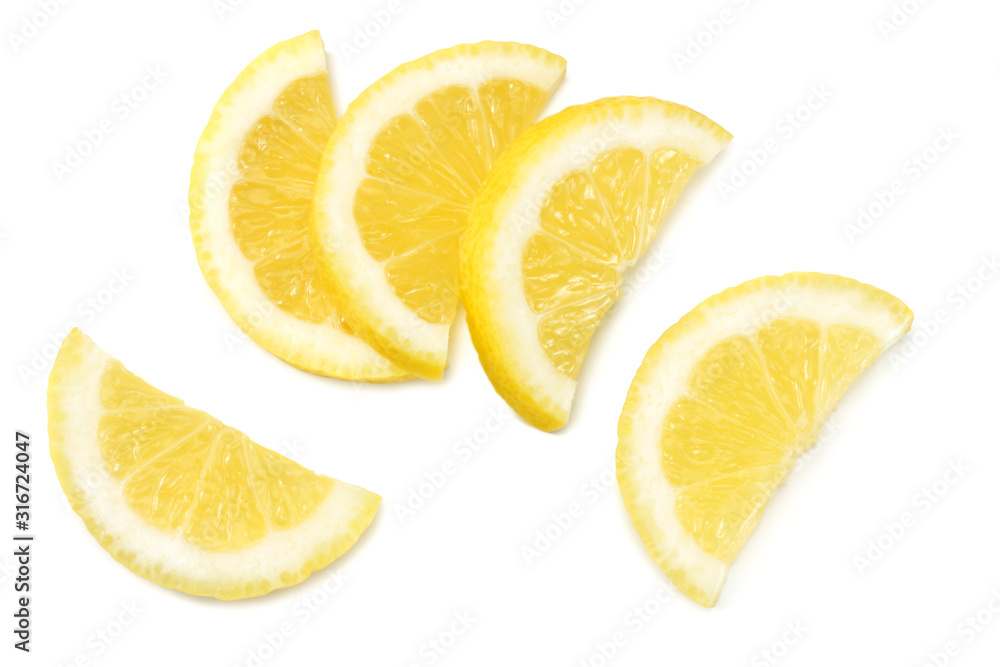 sliced lemons isolated on white background. top view sliced lemons isolated on white background. top view