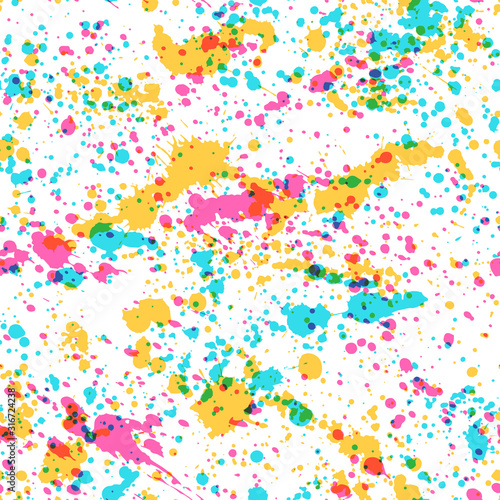 Paint spatters seamless pattern. Multicolor paint spray texture