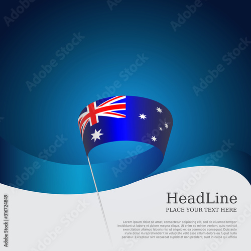 Australia flag background. Wavy ribbon in the color of the australian flag on a blue white background. National poster. Vector flyer design. January 26th australia day banner, cover