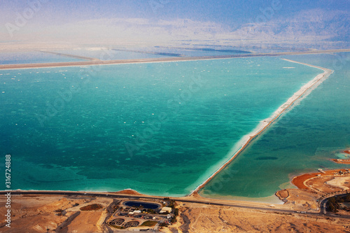 The dead sea view from the desert near Ein Bokek, Israel photo