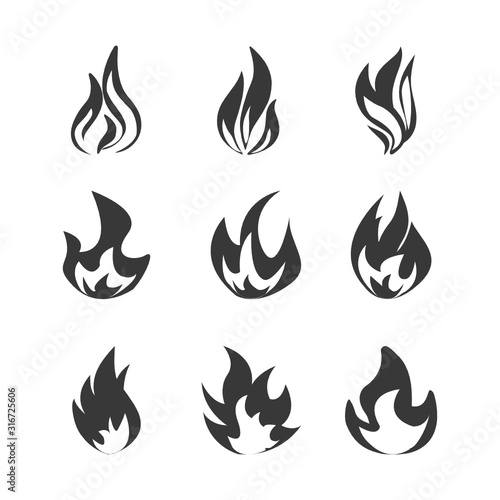 Set of fire on white background. Vector illustration 