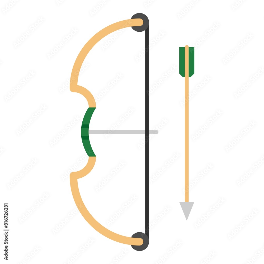 Arrow and bow archery professional sport flat style icon. Vector illustration