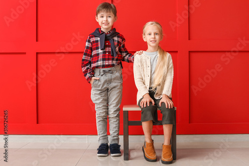 Cute little children in aut...