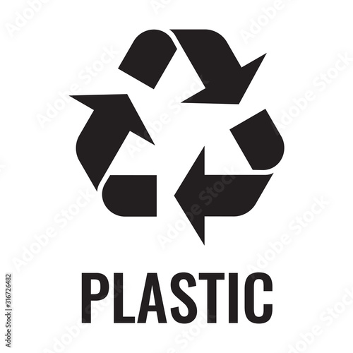 Black sign for recycled plastic waste. Zero waste concept flat vector stock illustration isolated on white background