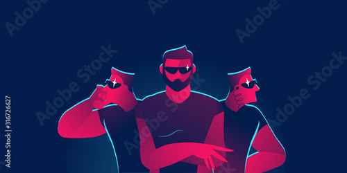 Bodyguard, security business concept in red and blue neon gradients