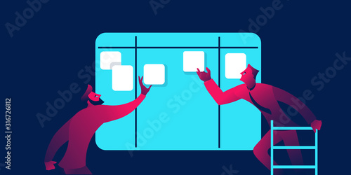 Content plan or kanban board business concept in red and blue neon gradients