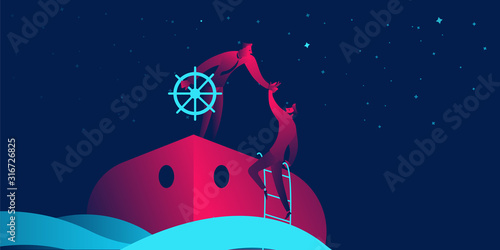 Onboarding business concept in red and blue neon gradients