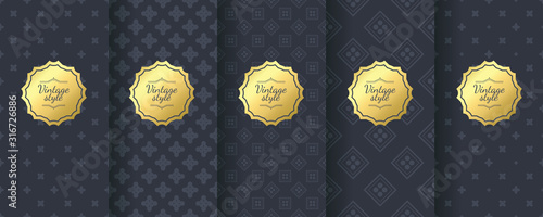 Set of dark vintage seamless backgrounds for luxury packaging design.