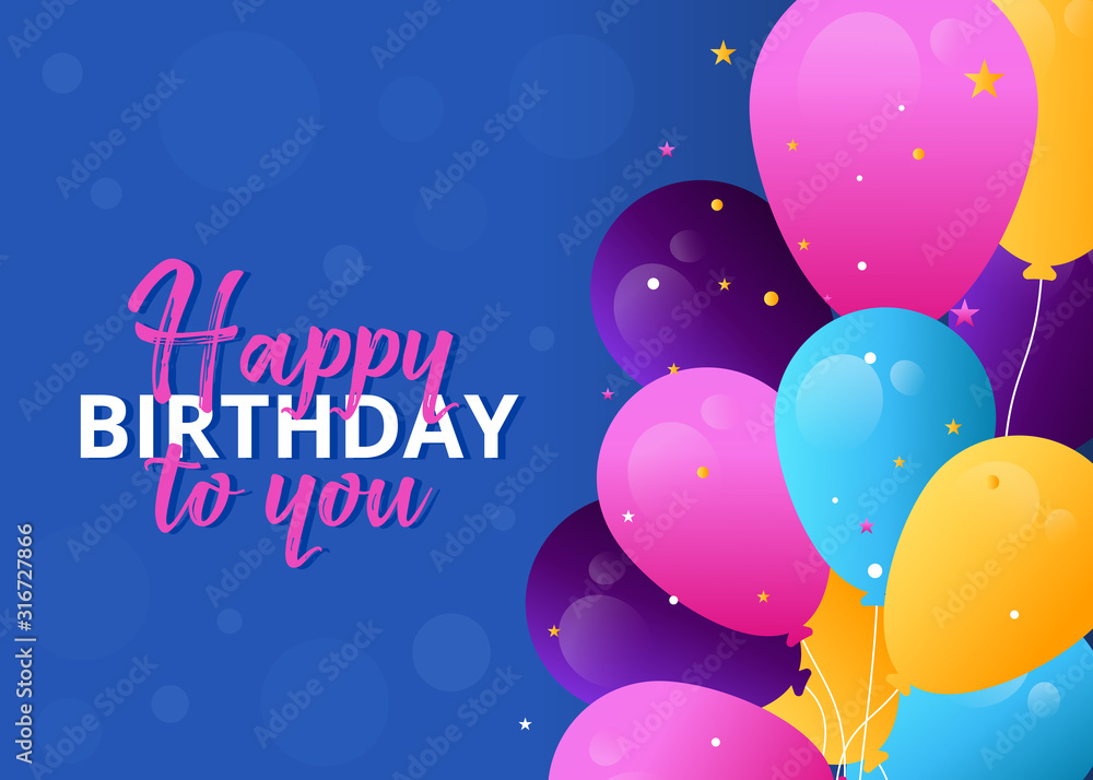 Fototapeta premium Birthday background with colorful balloons, sparkles and typography - Vector Illustration