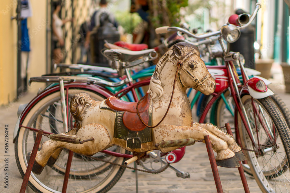 colorful rocking horse in the streets of havana, cuba