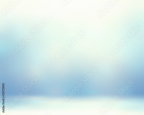 Ice wall and floor blurred texture. Empty light blue background. Winter interior room 3d illustration. Abstract graphic.