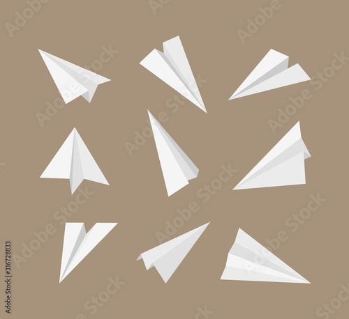 Paper planes. 3d origami aircraft flying paper travelling symbols vector set. Origami plane transport, paper aircraft illustration collection