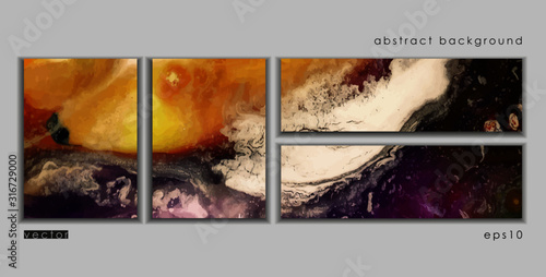 Vector cards. Set of templates brochure  poster  cover and sheets. Abstract painted background. Liquid marble texture