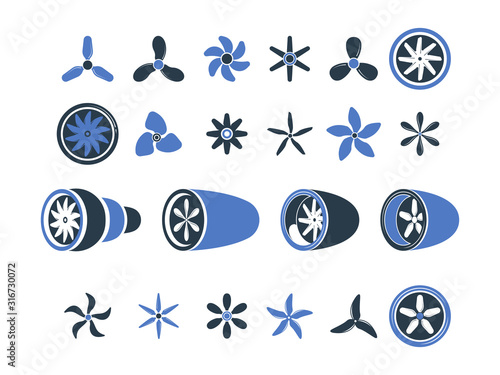 Airplane engines. Propeller turbine symbols plane equipment detailing aviation vector. Illustration rotor and turbo aviation, blade ventilator, engine turbojet