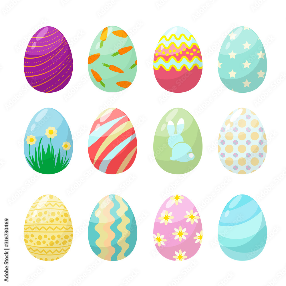 Easter egg. Cute polo colorful decorated celebration eggs vector collection. Easter eggs collection, decoration and tradition illustration