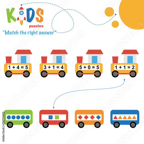 Easy colorful math match the right answer worksheet practice for preschool and elementary school kids.
