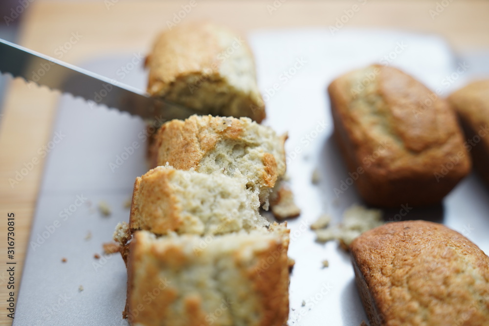 cooking banana cake on table cooking banana cake on table