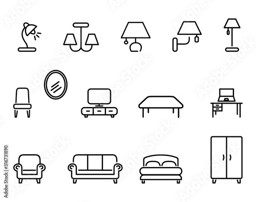 Furniture icons set line style isolated on white background. Home line icon vector illustration