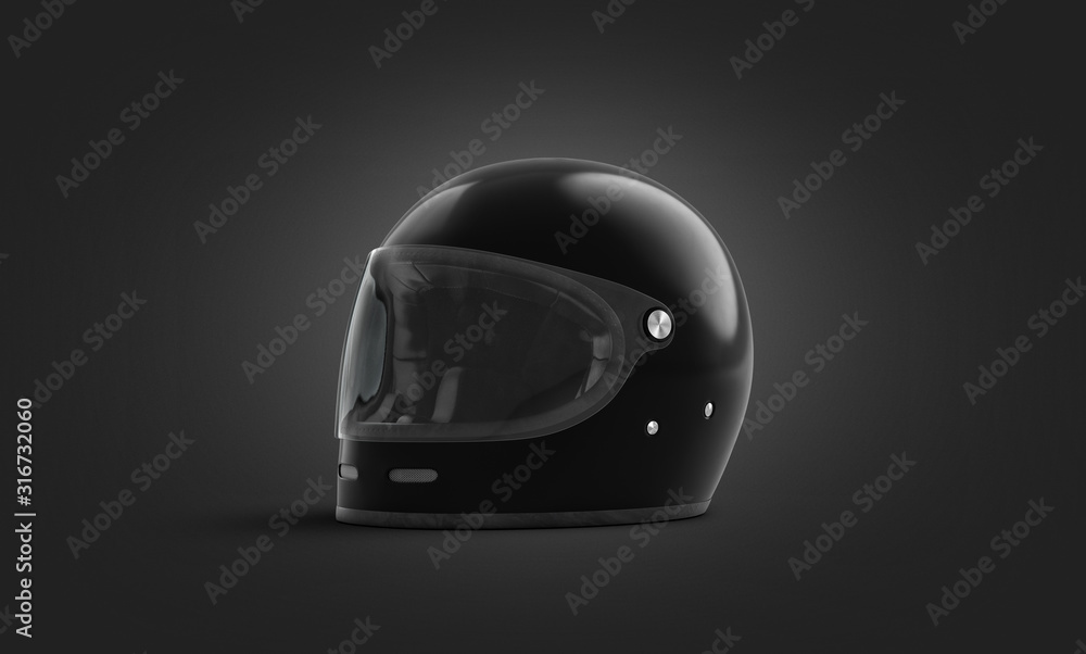 Blank black extreme helmet with glass mockup, dark background Blank black extreme helmet with glass mockup, dark background