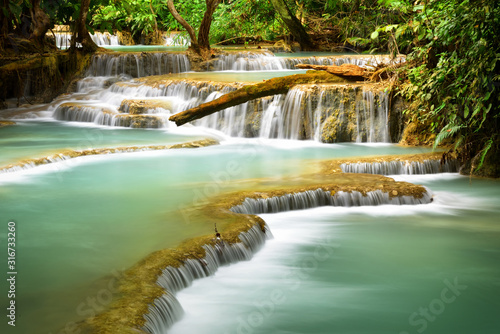 Fototapeta Naklejka Na Ścianę i Meble -  Kung Si waterfall at Luang Prabang in Laos, Natural background
